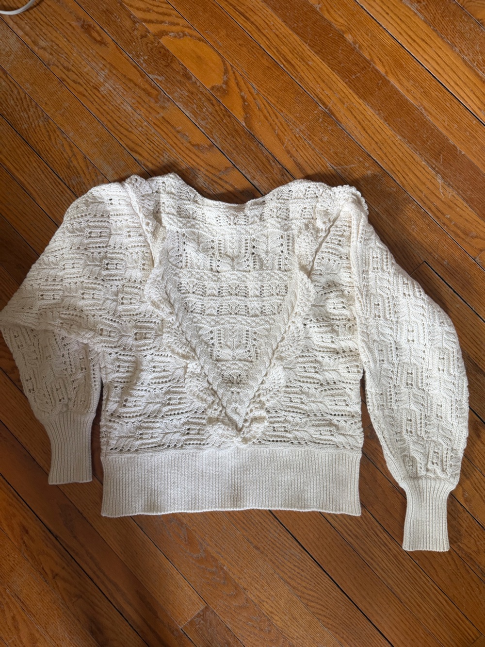 Sezane Cream Cable-Knit V-Neck Sweater - Picture 7 of 12